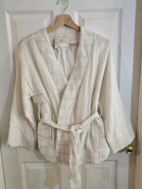 Anthropologie Hei Hei Amita Kimono Jacket Ivory w/ Gold Threads Size Small
